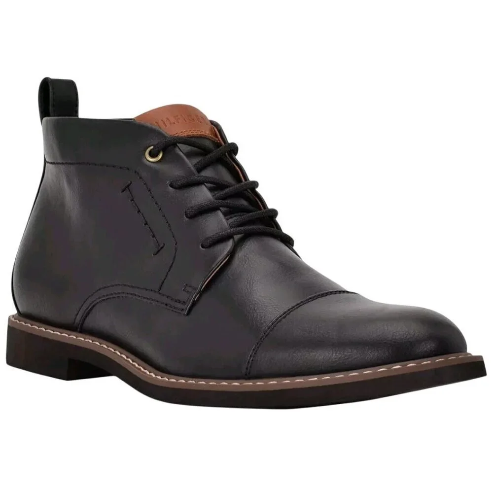 Tommy Hilfiger Gibby Cap Toe Black Leather Chukka Boots Size 11.5/45